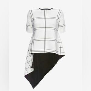 Derek Lam Black and White Asymmetrical Windowpane Top Size Small